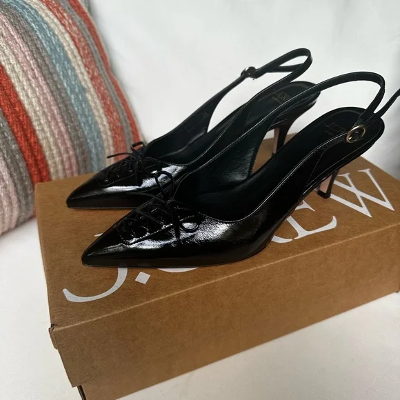 J. Crew Italian Leather Glossy Black Slingback Heels - Picture 3 of 6